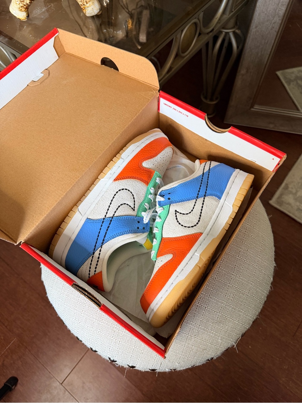 Colorblock Nike Dunks in Orange, Blue & Green - Picture 2 of 5